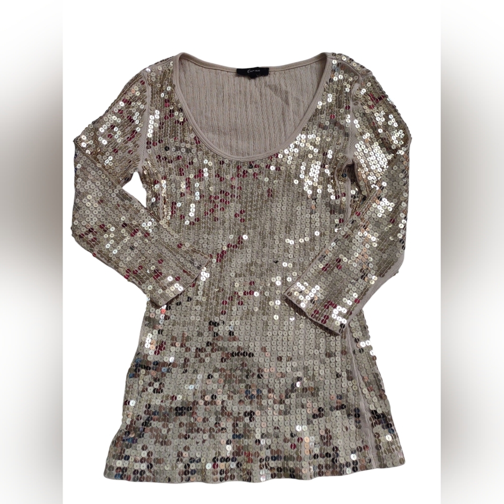 VTG Y2K Express Gold Sequin Top Small Glam Preppy‎ Going Out Rave Indie Sleaze